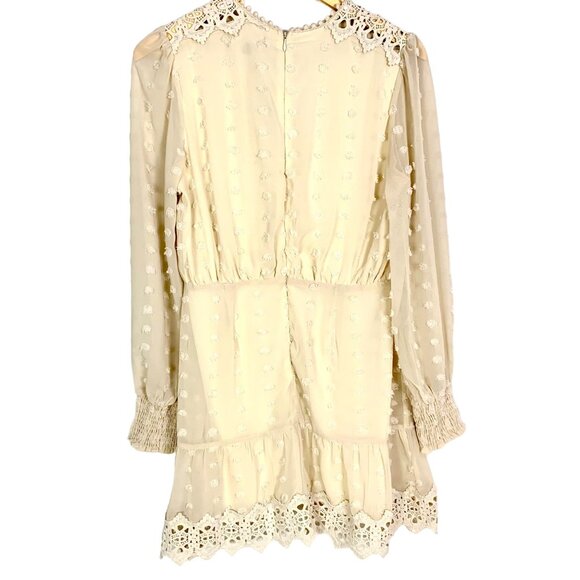 Lulu's Lust or Love Cream Embroidered Crochet Lace Dress M Flowy Boho - Picture 7 of 12